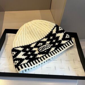 Gucci Cream and Black Patterned Beanie